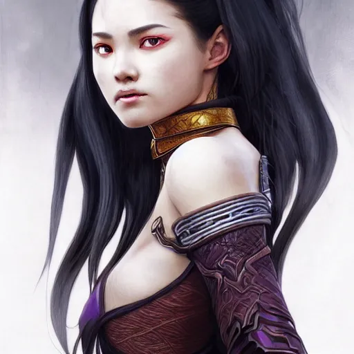 Prompt: Portrait of teenage sorceress Azula wearing skintight black leather armor, Avatar the Last Airbender, Dungeons and Dragons, Lord of the Rings, intricate, elegant, highly detailed, digital painting, artstation, concept art, smooth, sharp focus, illustration, art by artgerm and greg rutkowski and alphonse mucha and andrei riabovitchev