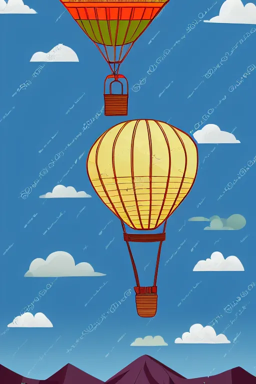 Image similar to sunrise mountain water hot air balloon illustration vector digital art by amiyakinyu trending on artstation