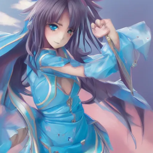 Prompt: aqua from konosuba, blue dress, digital art, aramaki shinji, artgerm, cushart krenz, by wlop, cool color palette, colorful, insanely detailed and intricate, hypermaximalist, elegant, ornate, hyper realistic, super detailed