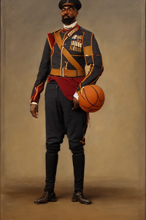 Image similar to full body portrait of the dictator of the indiana pacers, 1 8 8 9, in full military garb, oil on canvas by william sidney mount, trending on artstation