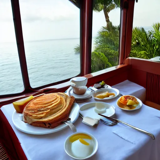 Prompt: good morning breakfast on the sea