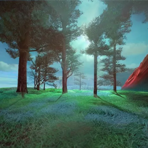 Image similar to realistic renderings of trippy scenes