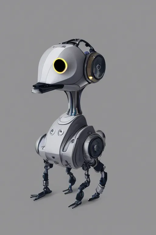 Image similar to robot duck concept portrait, visible screws and wires, 3 d metallic ceramic, detailed, sharp focus, pastel, intricate, realistic, smooth, volumetric lighting, digital painting, by miyazaki