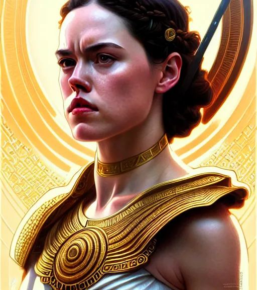 Image similar to ultra realistic illustration, daisy ridley as goddess athena, intricate, elegant, highly detailed, digital painting, artstation, concept art, smooth, sharp focus, illustration, by artgerm and greg rutkowski and alphonse mucha