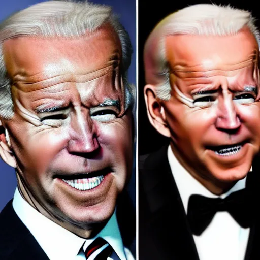 Prompt: joe biden as a gangster rap artist with face tattoos and diamond teeth