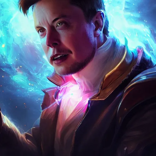 Image similar to portrait of elon musk as a spellcaster, league of legends amazing splashscreen artwork, splash art, natural light, elegant, photorealistic facial features, intricate, fantasy, detailed face, atmospheric lighting, anamorphic lens flare, cinematic lighting, league of legends splash art, hd wallpaper, ultra high details by greg rutkowski