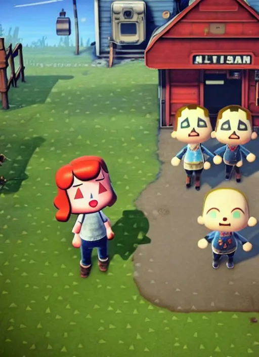 Image similar to screen shot from the fallout 4 crossover with animal crossing, ps 5