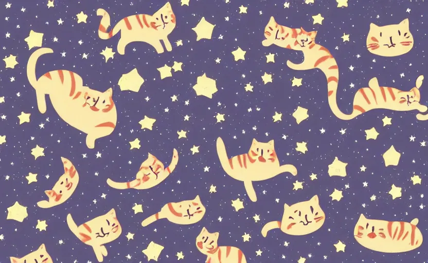 Prompt: photorealistic imagery of might sky full of cats and stars, dreamy