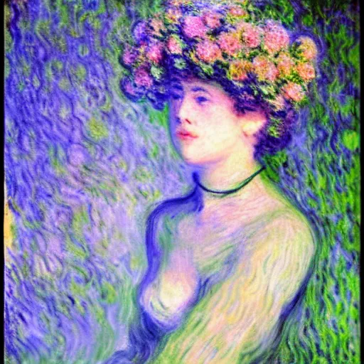 Image similar to Claude Monet, Impressionist Artists, beautiful Borg Queen, detailed, ethereal, Cybernetic implant H 768