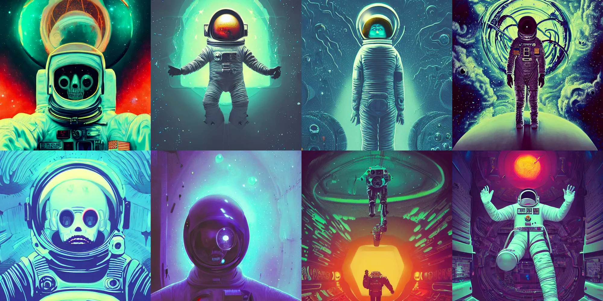 Prompt: astronaut, horror poster 9 0 s, cosmic horror, abstract, ghostly, arcade, duotone, poltergeist, lets get weird, intricate, elegant, highly detailed, digital painting, award winning artstation, smooth, sharp focus, raytracing, unreal engine 5, art by beeple and mike winkelmann, ultraviolet colors,
