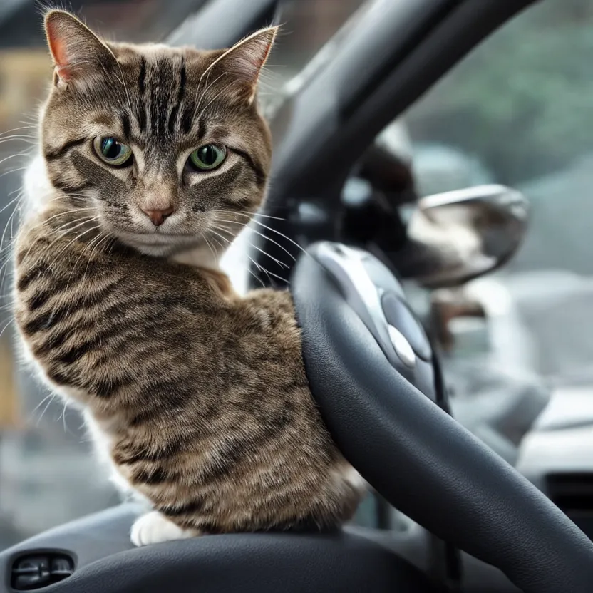 Image similar to a cat driving a car