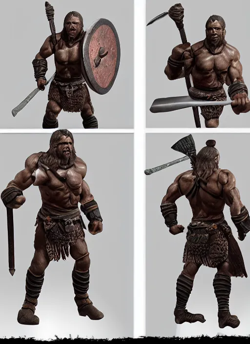 Prompt: Images on the store website, eBay, Full body, Miniature of a muscular barbarian warrior with club