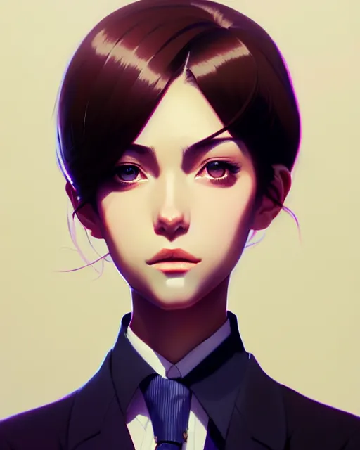 Image similar to a ultradetailed beautiful portrait panting of a stylish woman wearing a shirt with a tie, by ilya kuvshinov, greg rutkowski and makoto shinkai, trending on artstation