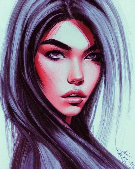 Prompt: portrait of madison beer, mixed art styles, beautiful, elegant, artstation, deviantart, behance, concept art, smooth, focus, by david w. mack