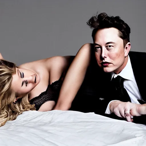 Prompt: boudoir photoshoot of elon musk and courtney kardashian, high quality