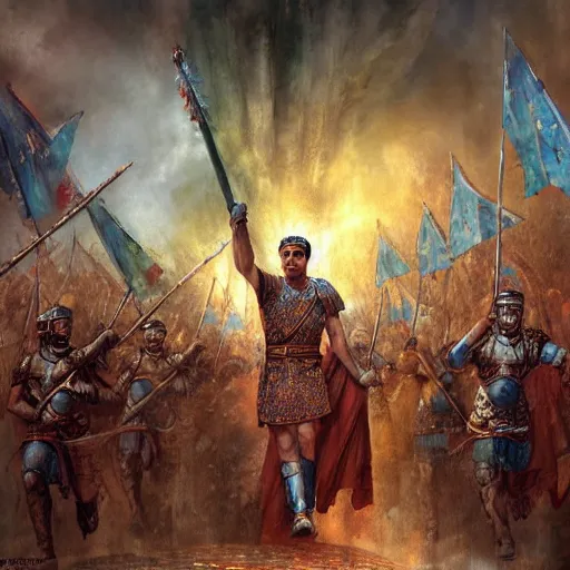 Image similar to Roman Emperor Constantine leading an army by Marc Simonetti