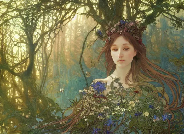 Prompt: desktop background, beautiful fantasy forest, magical creatures, path traced, highly detailed, high quality, digital painting, by studio ghibli and alphonse mucha, leesha hannigan, hidari, art nouveau, chiho aoshima, jules bastien - lepage