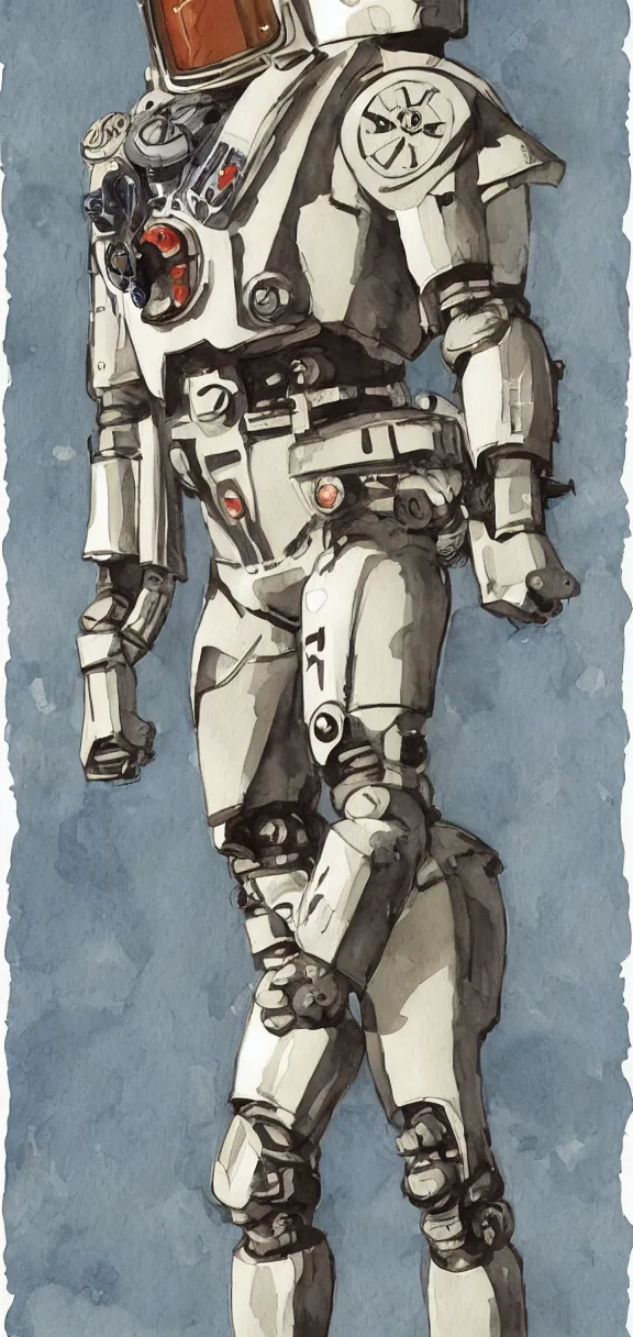 Prompt: male, full body, modern space suit, very stylized character design, large shoulders, short torso, long thin legs, tiny feet, character sheet, science fiction, hyperdetailed, technical suit, space marine, watercolor digital painting, by mike mignola, by alex maleev, jean giraud, painted by leyendecker