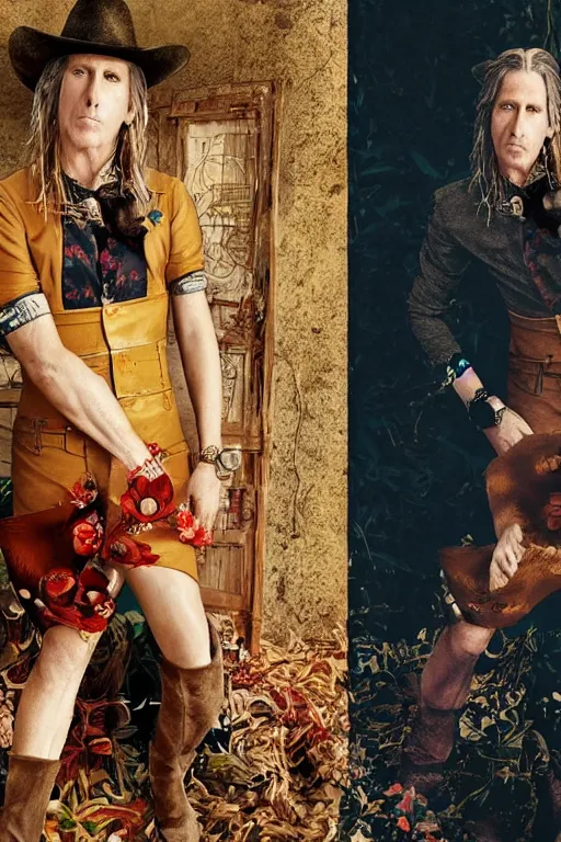 Image similar to dolce & gabbana campaign featuring maynard james keenan as a cowboy, unprocessed colors, # nofilter, shot by annie leibovitz, realistic vfx simulation