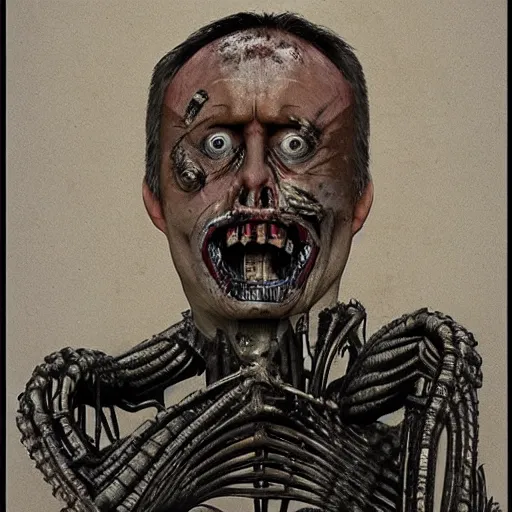 Image similar to Portrait by H.R.Giger of Igor Ivanovich Strelkov degraded abomination, photo-realistic, 2K, highly detailed, bioart, bodyhorror