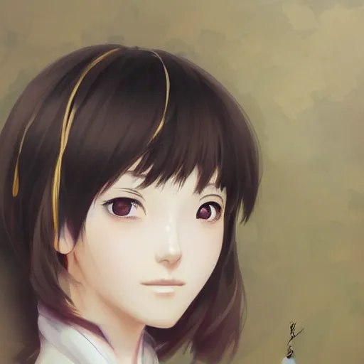 Prompt: A realistic anime portrait of a beautiful Lain Iwakura with a human face wearing a kimono, digital painting, by Stanley Artgerm Lau, WLOP, and Rossdraws, digtial painting, trending on ArtStation, deviantart