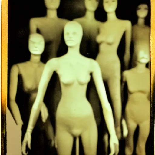 Image similar to dark room filled with shadowy mannequins, horror, nightmare, terrifying, surreal, nightmare fuel, old polaroid, blurry, expired film, lost footage, found footage,