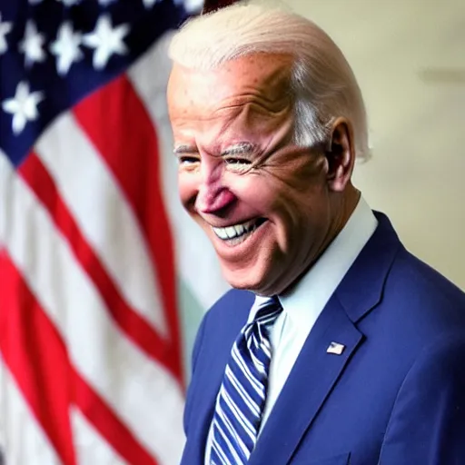 Image similar to joe biden smiling while wearing a maid costume