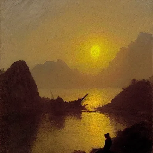 Image similar to a young man in guilin, by caspar david friedrich, by henry ossawa tanner, mist, sunrise
