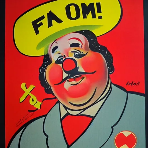 Image similar to fat communist clown portrait, soviet propaganda poster, vivid colors