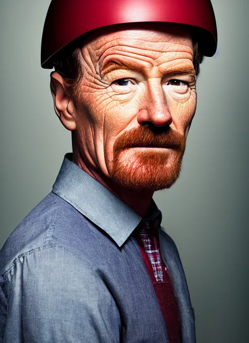 Image similar to tiny bryan cranston fused with a cranberry, cranberry helmet, studio light, bloom, detailed face, magazine, press, photo, steve mccurry, david lazar, canon, nikon, focus