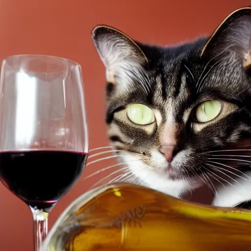 Image similar to a cat drinking wine, stock photo