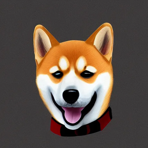 Image similar to A drawing of a Shiba Inu dog wearing a soldier's helmet, realistic, color