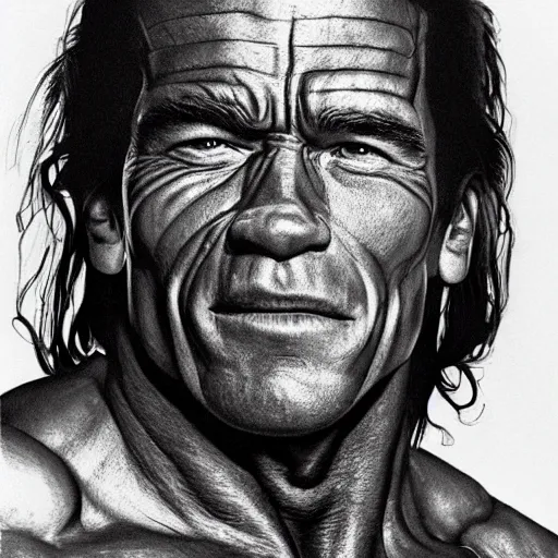 Image similar to arnold schwarzenegger as a predator, looks photorealistic, hyper-detailed portrait