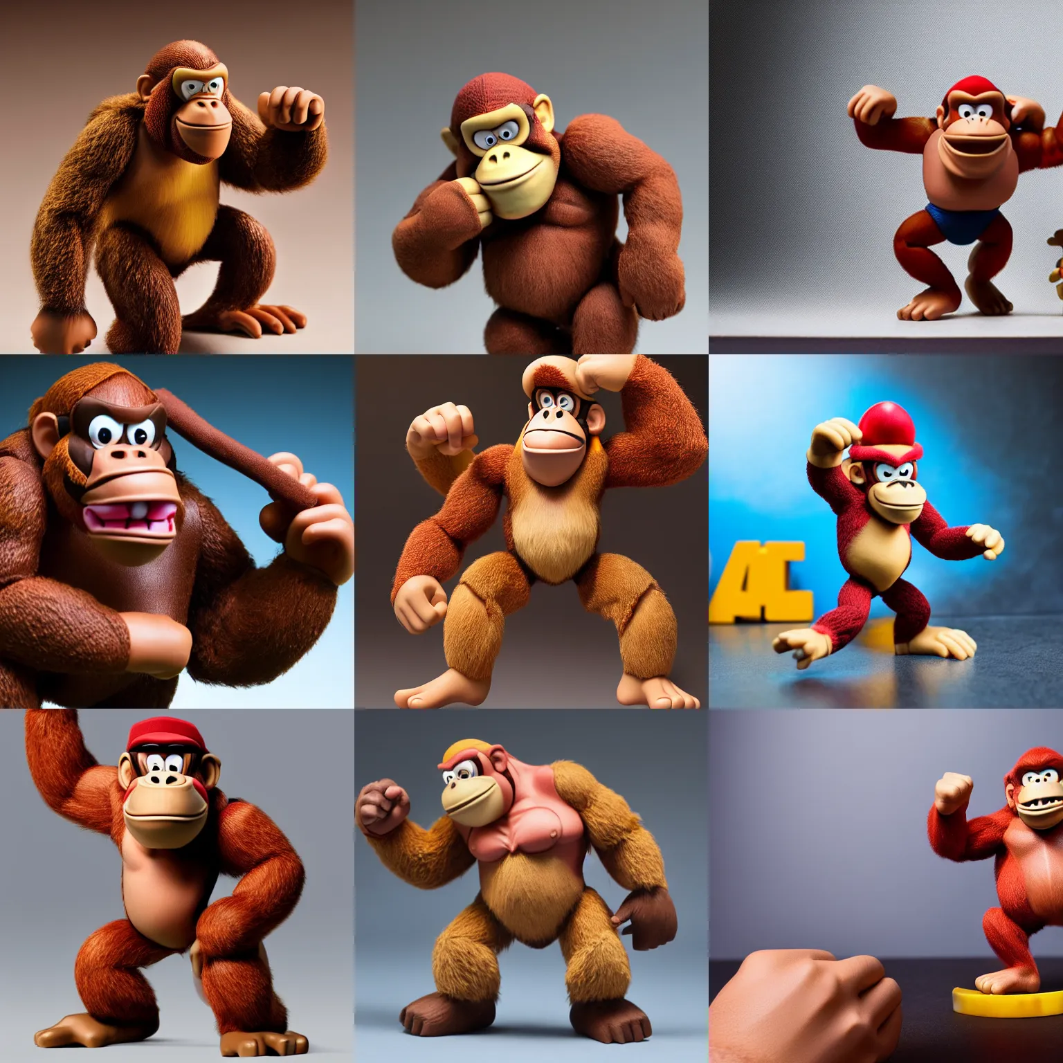 Prompt: Donkey Kong action figure, 4k product shot, studio lighting