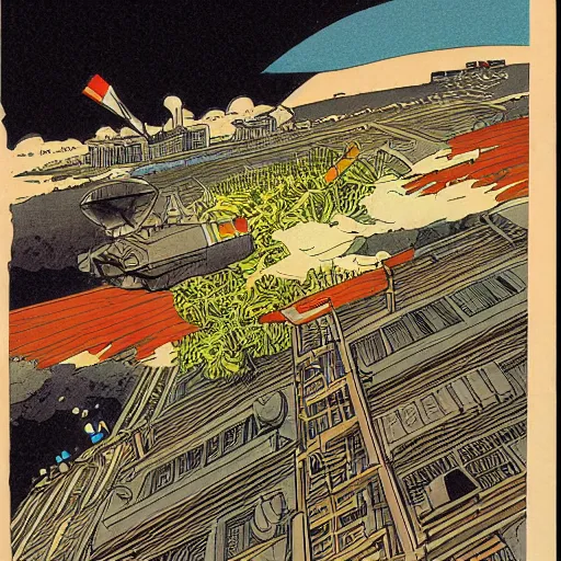 Image similar to singapore under attack, by moebius