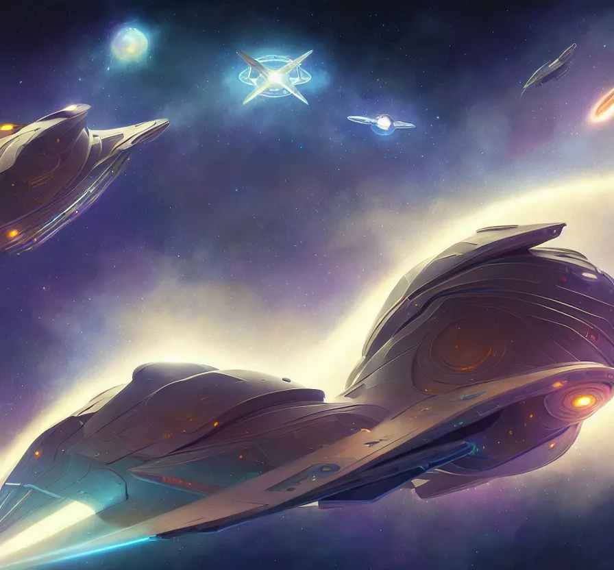 Image similar to realistic geometric spaceship, sci - fi, technologi, constellation, geometry space background, breathtaking stars, elegant, highly detailed, digital painting, artstation, concept art, smooth, sharp focus, spiritual art, art by artgerm and greg rutkowski and alphonse mucha, psychedelic, illustration, painting oil,