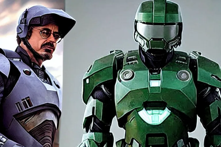 Image similar to robert downey jr as master chief