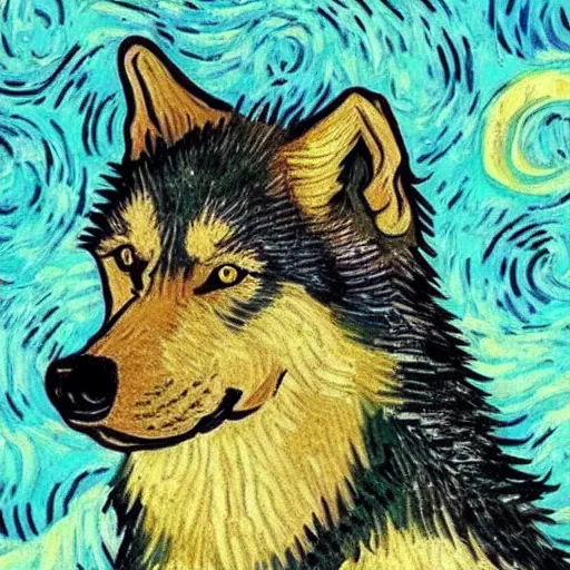 Image similar to retarded wolf, van gogh