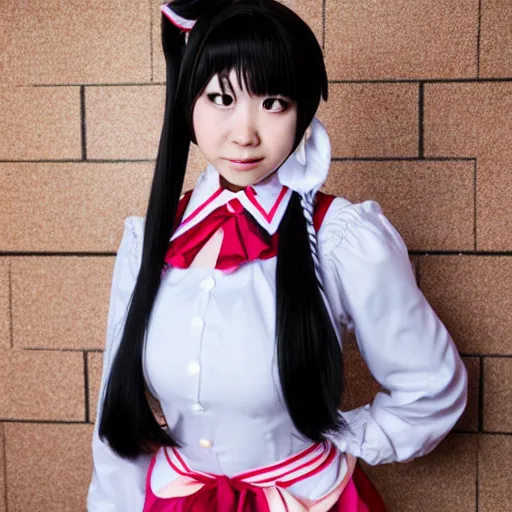 Prompt: a symmetric and beautiful face, full body high definition photo of a cosplayer with twin tails, wearing maid uniform, photo taken with Sony a7R