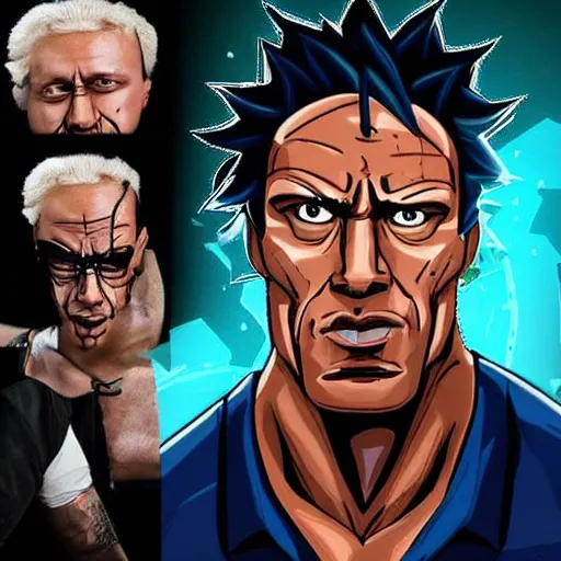 Image similar to the rock as rick sanchez