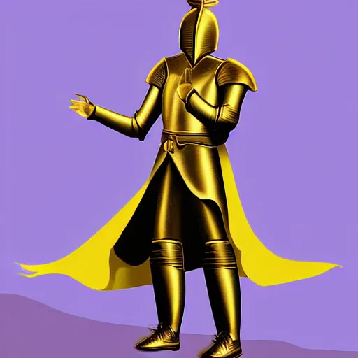 Image similar to a tall royal knight in golden armor saluting his king, digital art