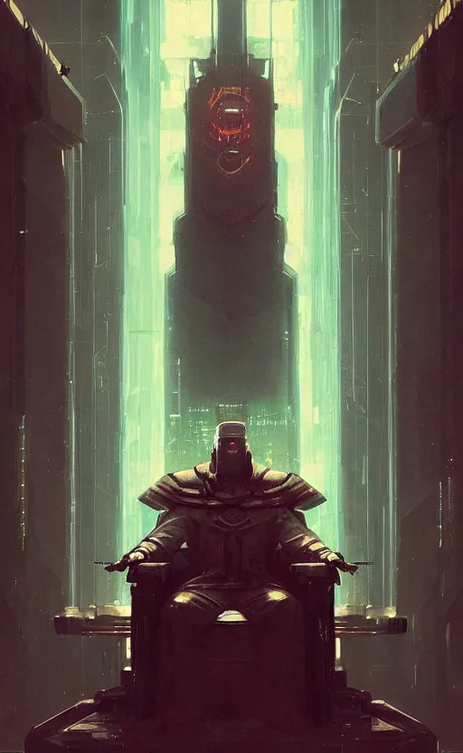 Prompt: « beautiful comic style portrait of cyberpunk king on the throne by greg rutkowski, very detailed »