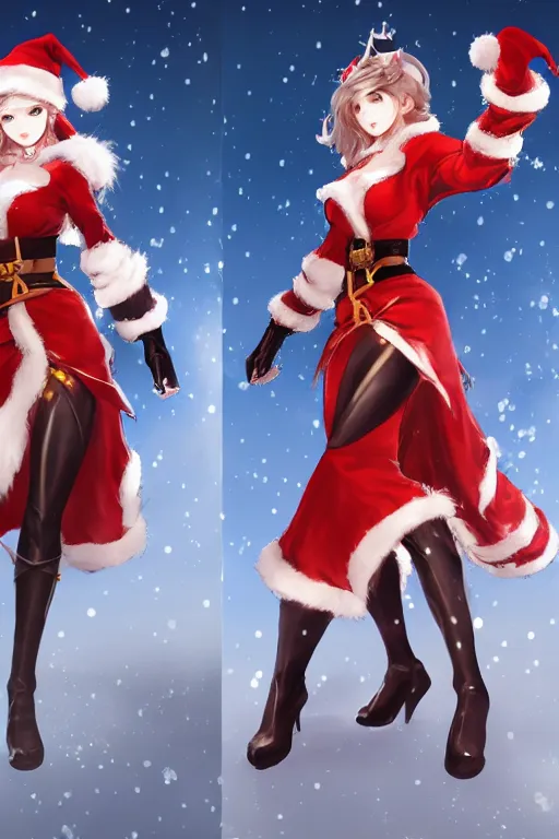 Image similar to Female santa claus for blade and soul concept art on a render by the artist Hyung tae Kim , Jiyun Chae, Joe Madureira, trending on Artstation by Hyung tae Kim, artbook, Stanley Artgerm Lau, WLOP, Rossdraws