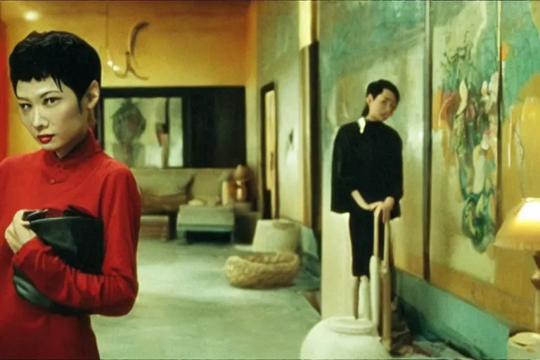 Image similar to wong kar wai lonely woman indoors movie scene