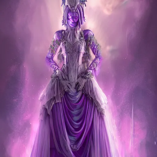 Prompt: alien princess, purple translucent skin!! royalty, white crown, intricate details, flowing gown, padme amidala, art station, sci fi concept art, 8k,