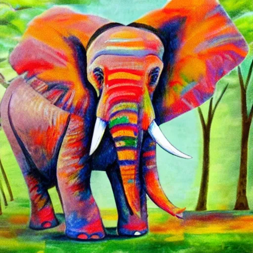 Prompt: colorful elephant in an outstretched forest