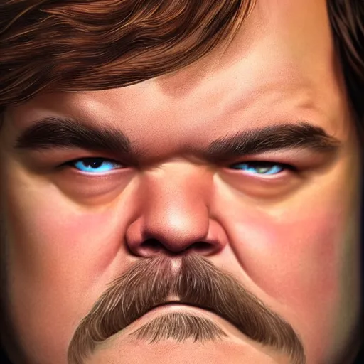 Image similar to beautiful close up still portrait of jack black, highly detailed, realistic, volumetric lighting, 8 k, art, detailed, digital painting, beautiful lighting, vivid colors, intricate, elegant, smooth, sharp focus