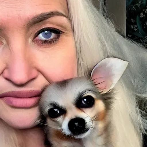 Image similar to blonde hair blue eyed queen of old long haired chihuahuas
