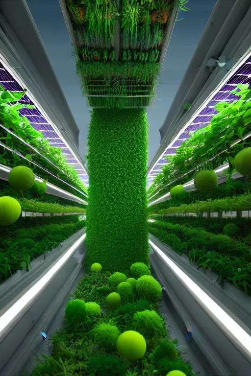 Image similar to vertical farming, solarpunk, studio ghibli, octane render, 4 k