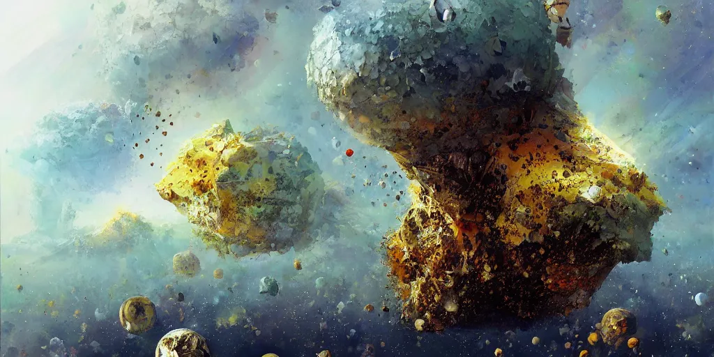 Image similar to a vast asteroid covered in honeycomb biodomes by ryohei hase, by john berkey, by jakub rozalski, by john martin,